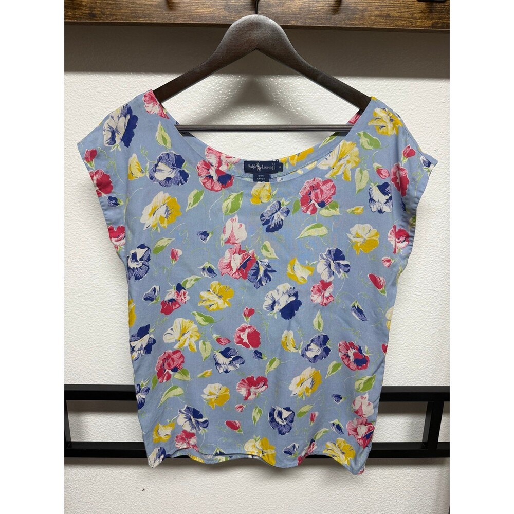 Lauren Ralph Lauren Women’s Top Sz 4 light Blue Pink White Floral